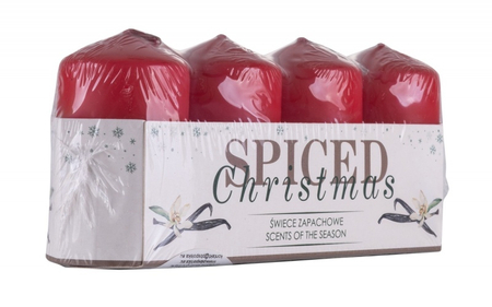 Świeca słupek DONAU HOME Spiced Christmas, 40x70mm, 4 szt., wanilia, czerwony