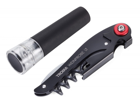 Zestaw do wina TROIKA Weinprobe, korkociąg + nożyk + zatyczka, czarny