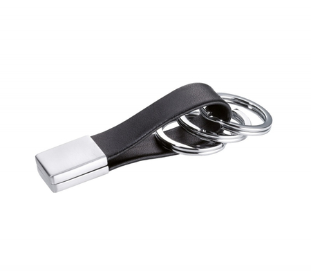 Brelok TROIKA Twister, 3 kółka do kluczy, skóra/metal, czarny
