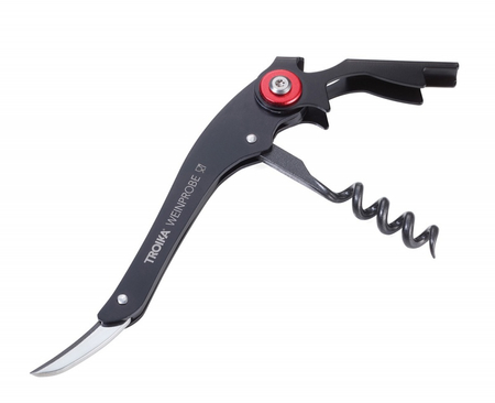 Zestaw do wina TROIKA Weinprobe, korkociąg + nożyk + zatyczka, czarny