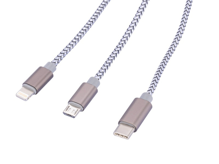 Kabel ładujący TROIKA Dreizack, 1m, 3w1, szary