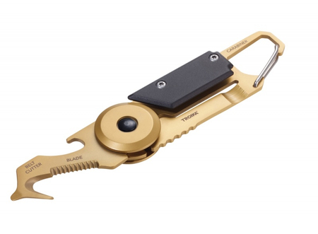 Brelok TROIKA Egon, z karabińczykiem, 5 funkcji, czarno‑złoty