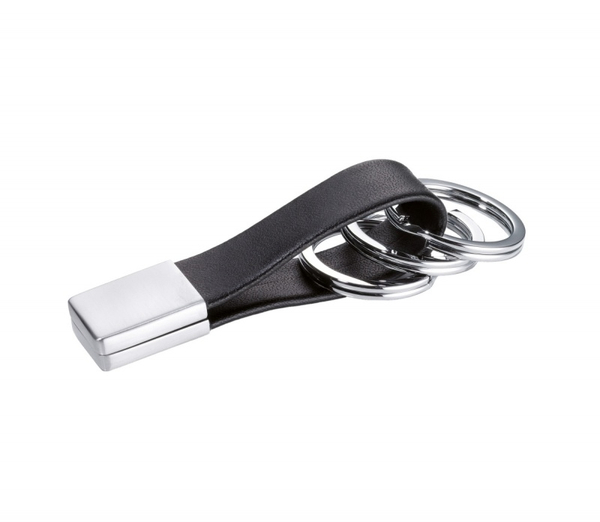 Brelok TROIKA Twister, 3 kółka do kluczy, skóra/metal, czarny
